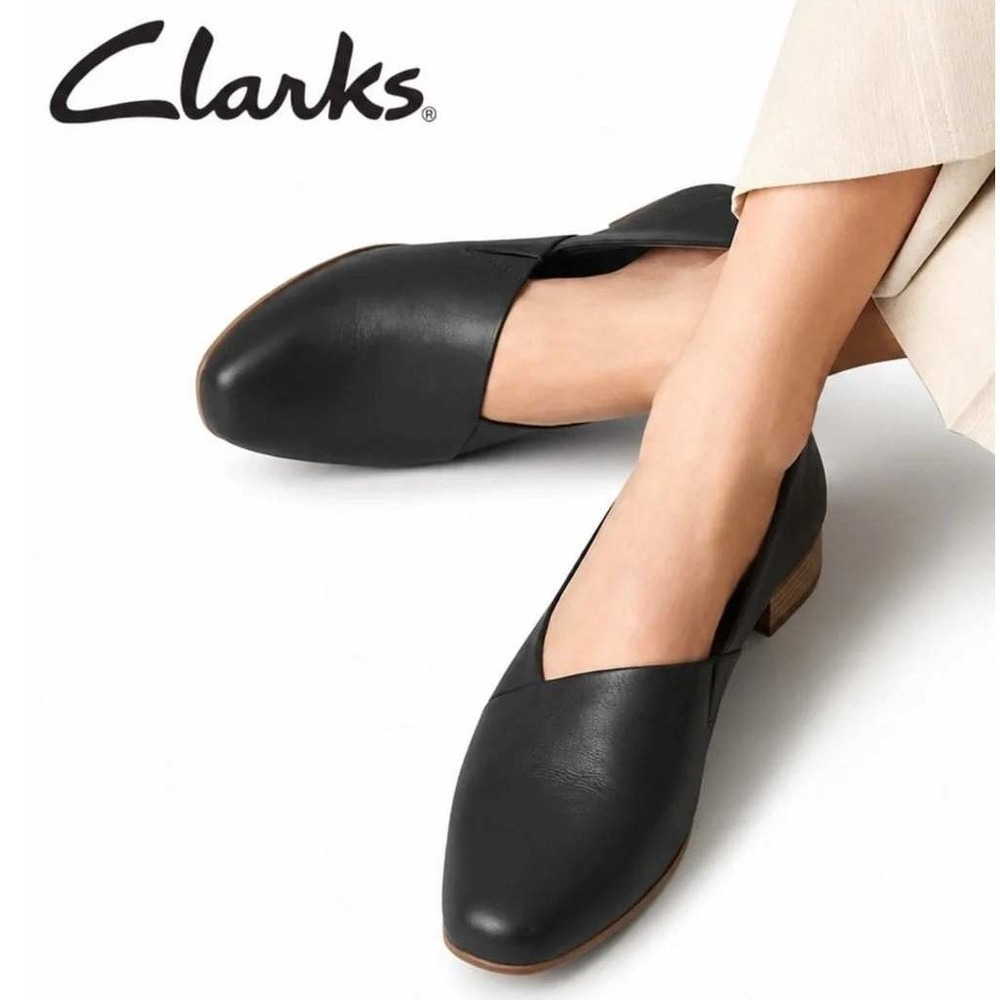 Clarks Shoes Juliet Palm Black Leather Loafer Slip On Minimal Basic Womens 9.5
